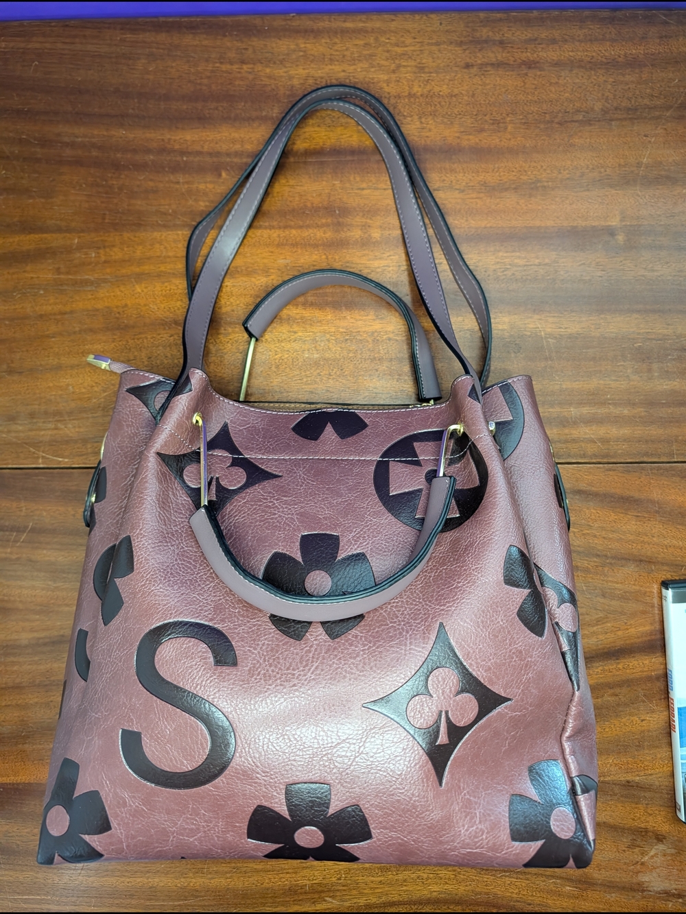 Floral Faux Leather Hobo Purse Dark Purple Color  NWOT - Picture 2 of 14
